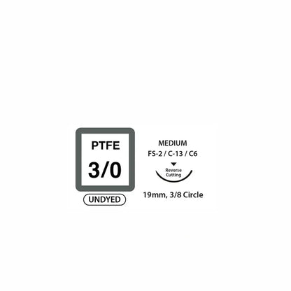 Monofilament PTFE Suture 3/0 with 19 mm Reverse-Cutting Needle